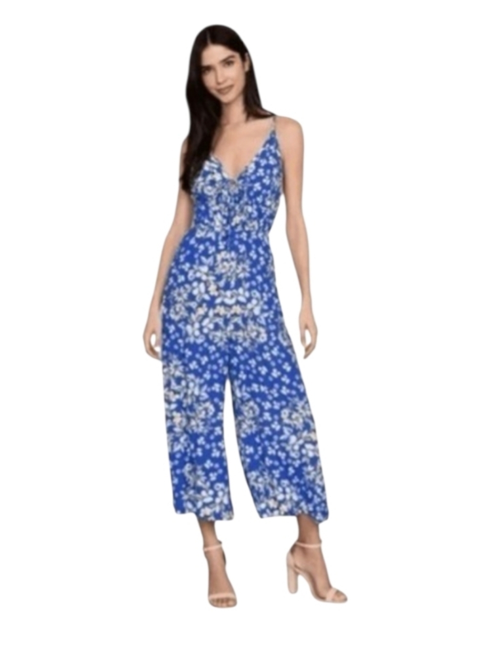 Yumi Kim Funday Jumpsuit Royale Blue white yellow floral print wide leg smoked